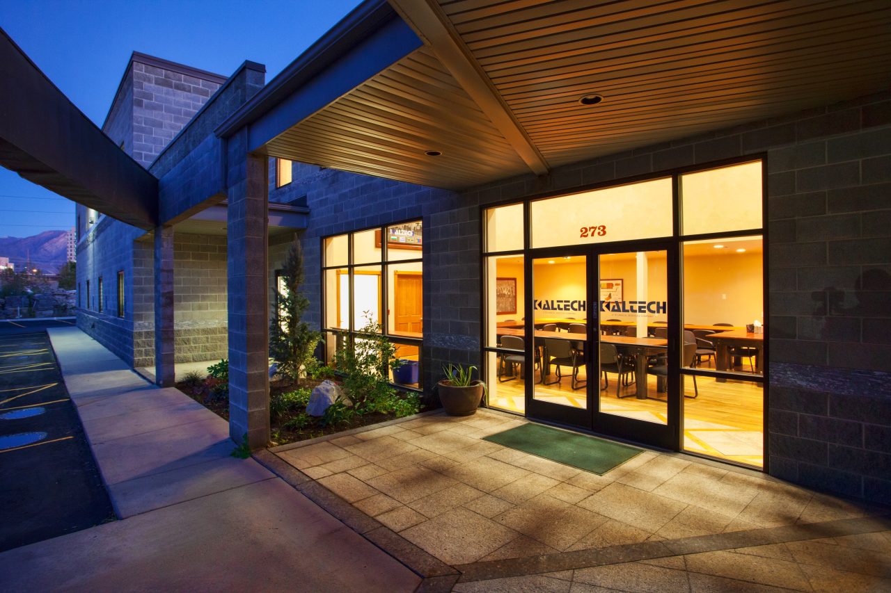 The entrance of the Kaltech head office at dusk
